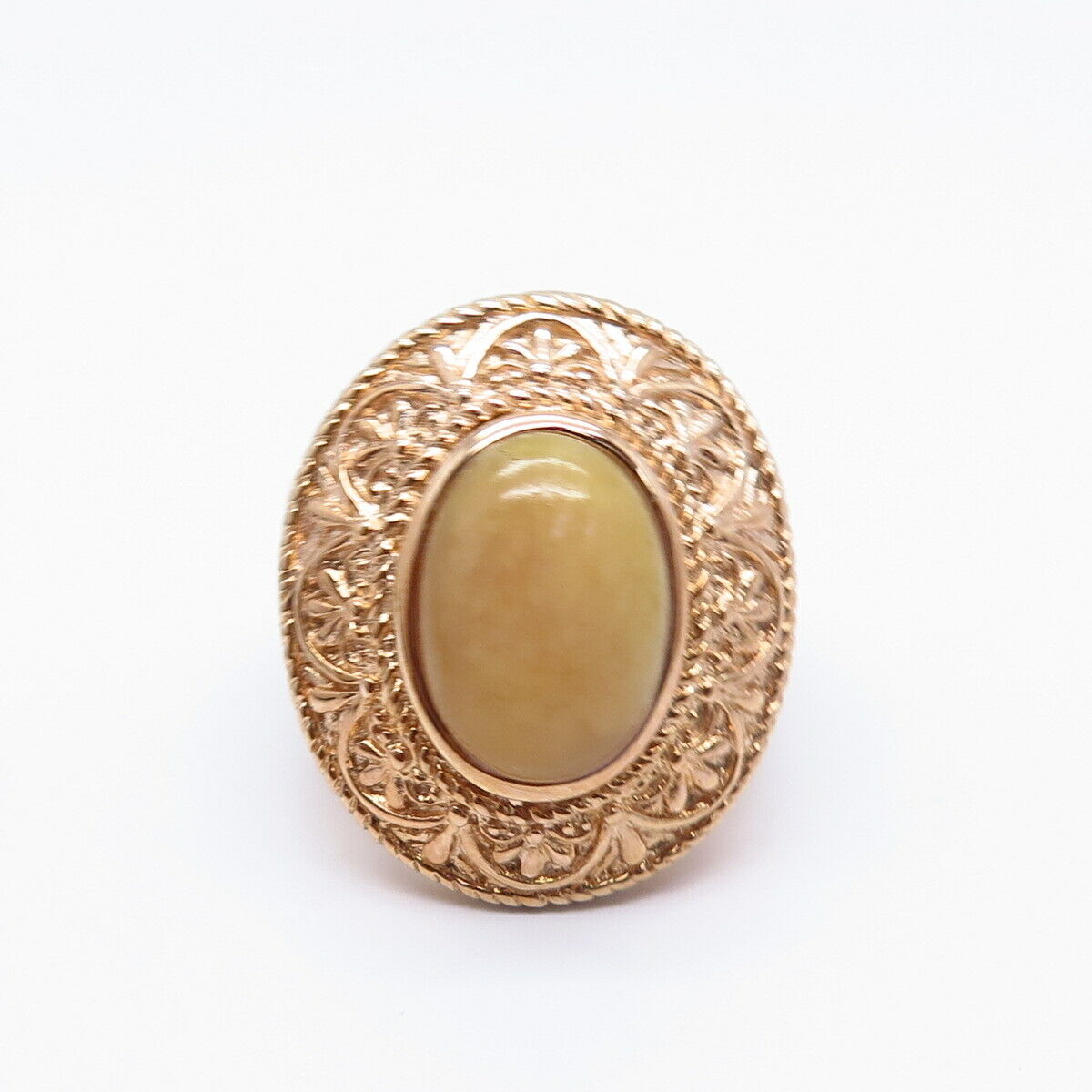 925 Sterling Silver Gold Plated Real Yellow Jade Gemstone Ring Size 6.75