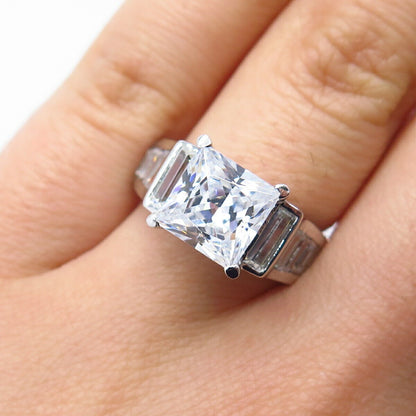 925 Sterling Silver Princess-Cut C Z Ring Size 5.75