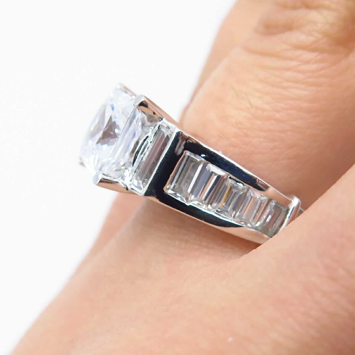 925 Sterling Silver Princess-Cut C Z Ring Size 5.75