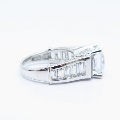 925 Sterling Silver Princess-Cut C Z Ring Size 5.75