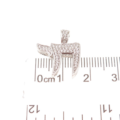 925 Sterling Silver Round-Cut C Z Chai Judaica Charm Pendant