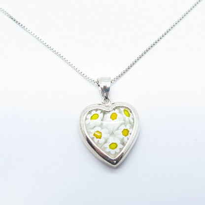 925 Sterling Silver Italy Multi-Color Glass Heart Pendant Box Chain Necklace 18"