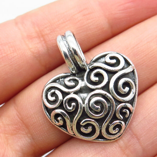 925 Sterling Silver Vintage Swirl Heart Slide Pendant