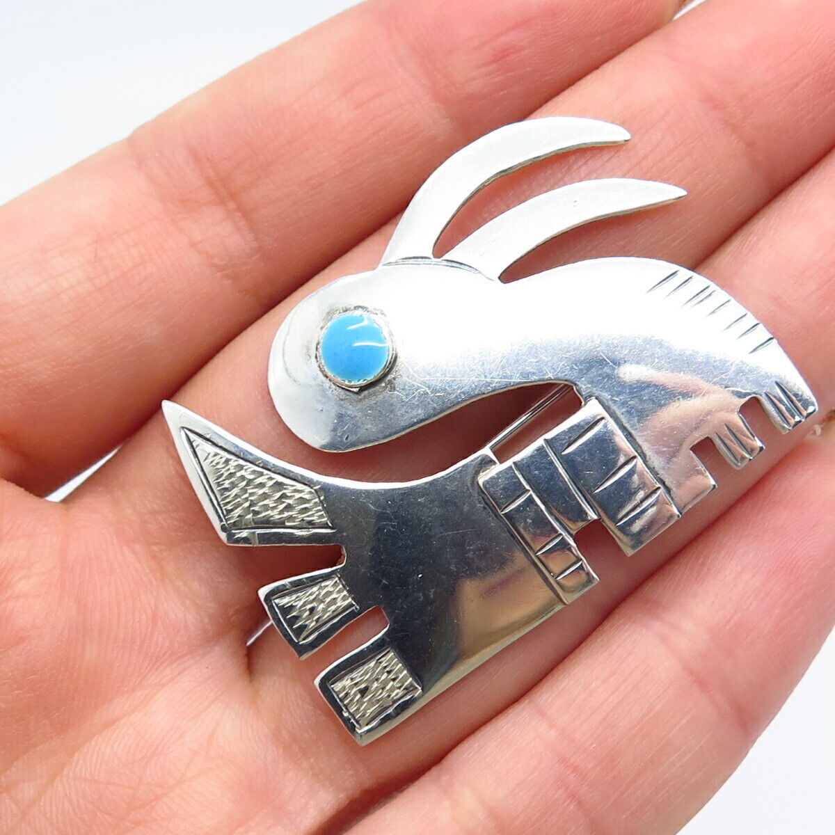 925 Sterling Silver Vintage Mexico Enamel Tribal Pin Brooch