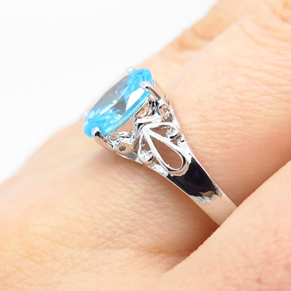 925 Sterling Silver Blue Topaz-Tone C Z Ring Size 10