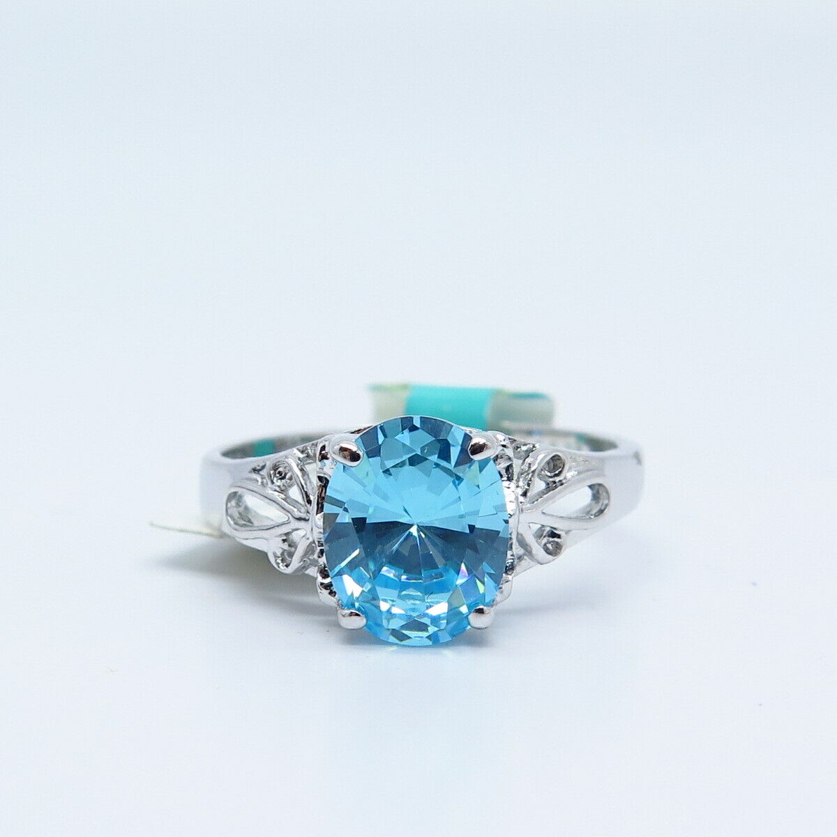 925 Sterling Silver Blue Topaz-Tone C Z Ring Size 10