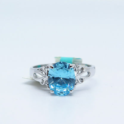 925 Sterling Silver Blue Topaz-Tone C Z Ring Size 10