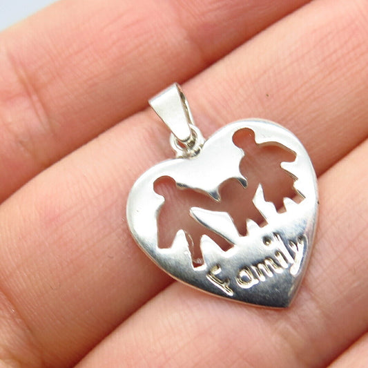 925 Sterling Silver Vintage "Family" Heart Cutout Pendant