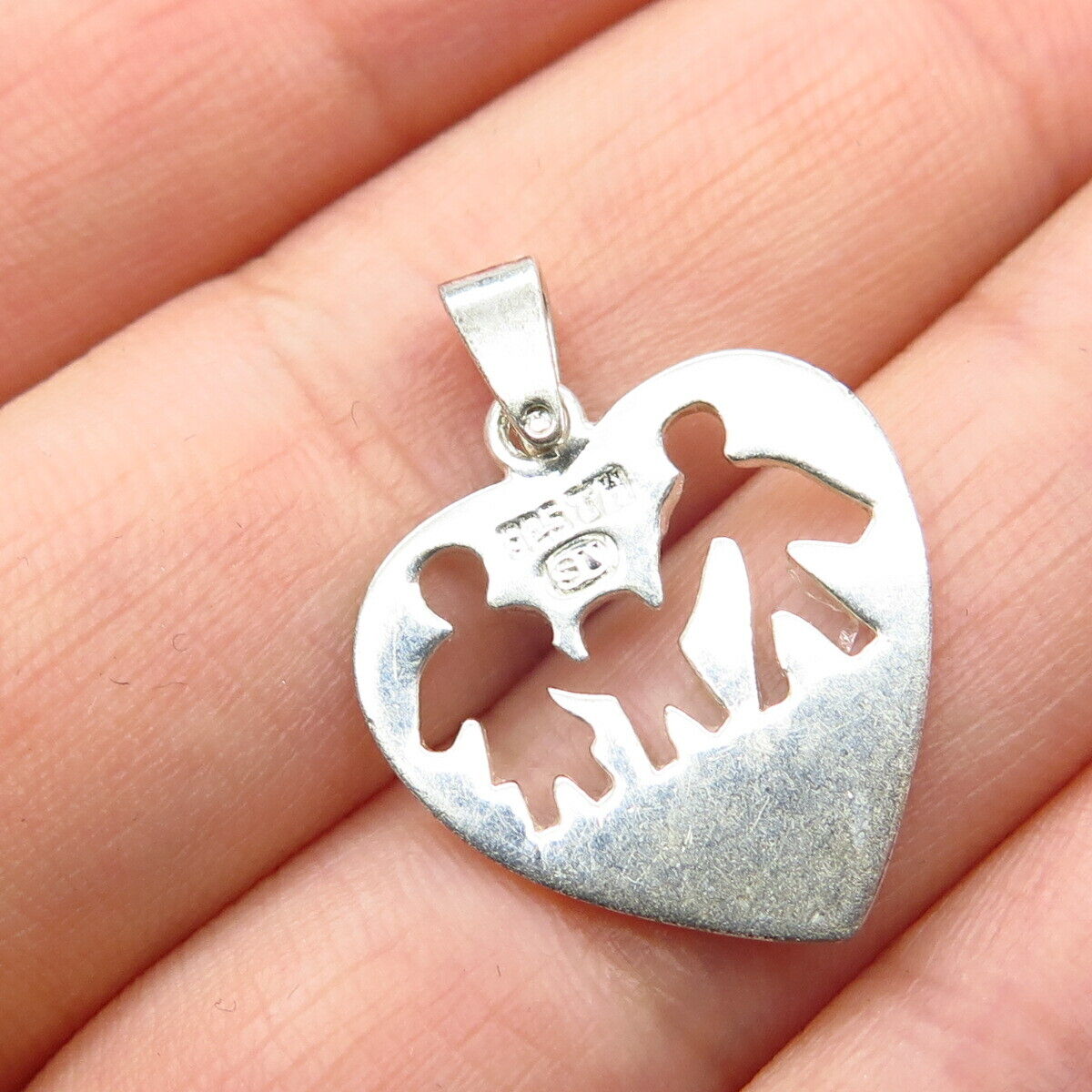 925 Sterling Silver Vintage "Family" Heart Cutout Pendant