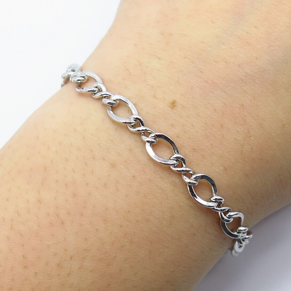 925 Sterling Silver Vintage Infinity Link Bracelet 7"