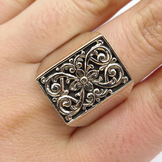 925 Sterling Silver / 14K Gold Vintage Swirl Ornate Ring Size 11