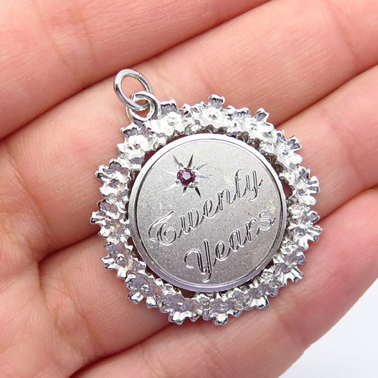 925 Sterling Silver Vintage Anson Pink Sapphire Gemstone "Twenty Years" Pendant
