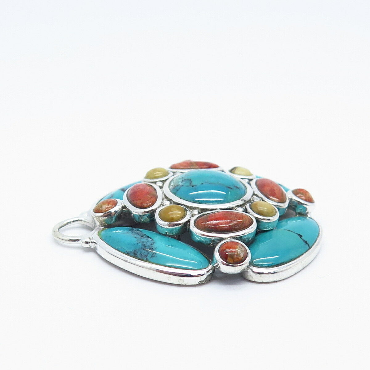 925 Sterling Silver Vintage BARSE Real Turquoise & Jasper Gemstone Pendant