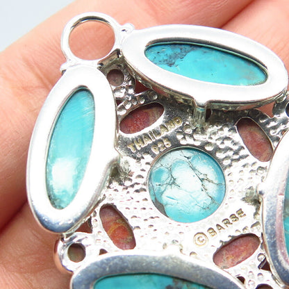 925 Sterling Silver Vintage BARSE Real Turquoise & Jasper Gemstone Pendant