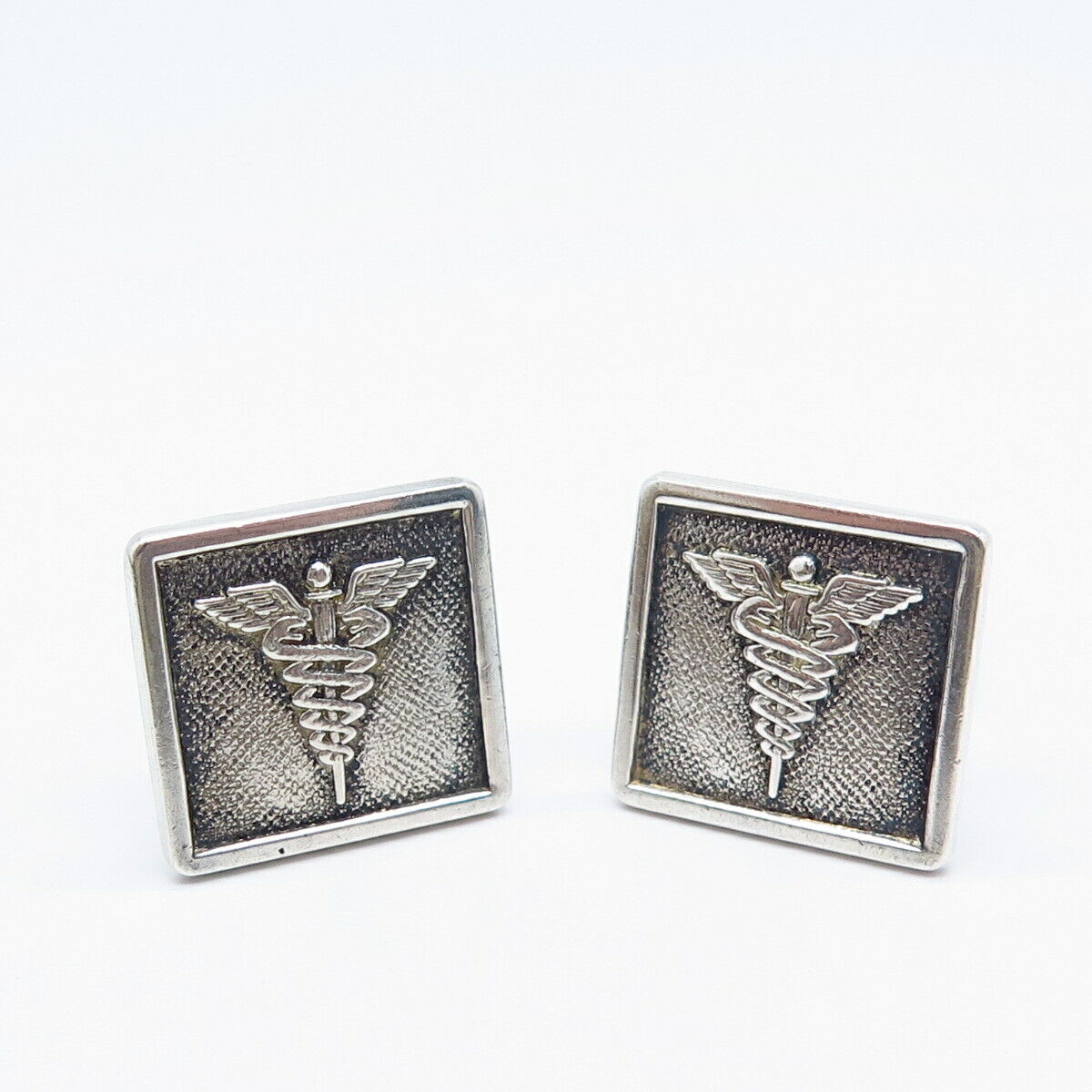 925 Sterling Silver Vintage Wayne Mercury Caduceus Sign Cufflinks