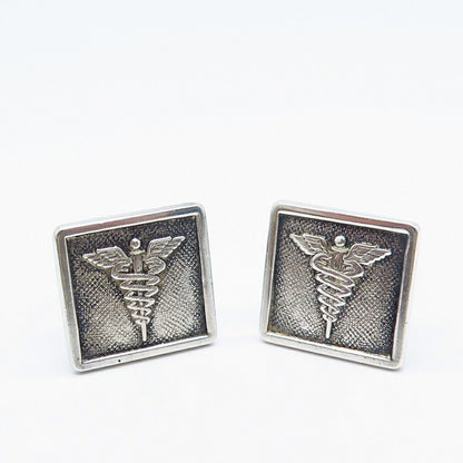 925 Sterling Silver Vintage Wayne Mercury Caduceus Sign Cufflinks