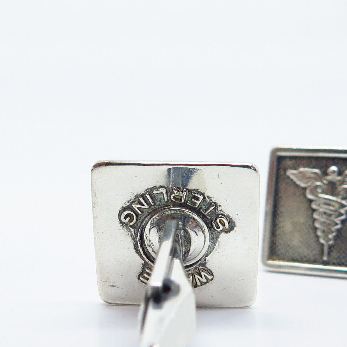 925 Sterling Silver Vintage Wayne Mercury Caduceus Sign Cufflinks