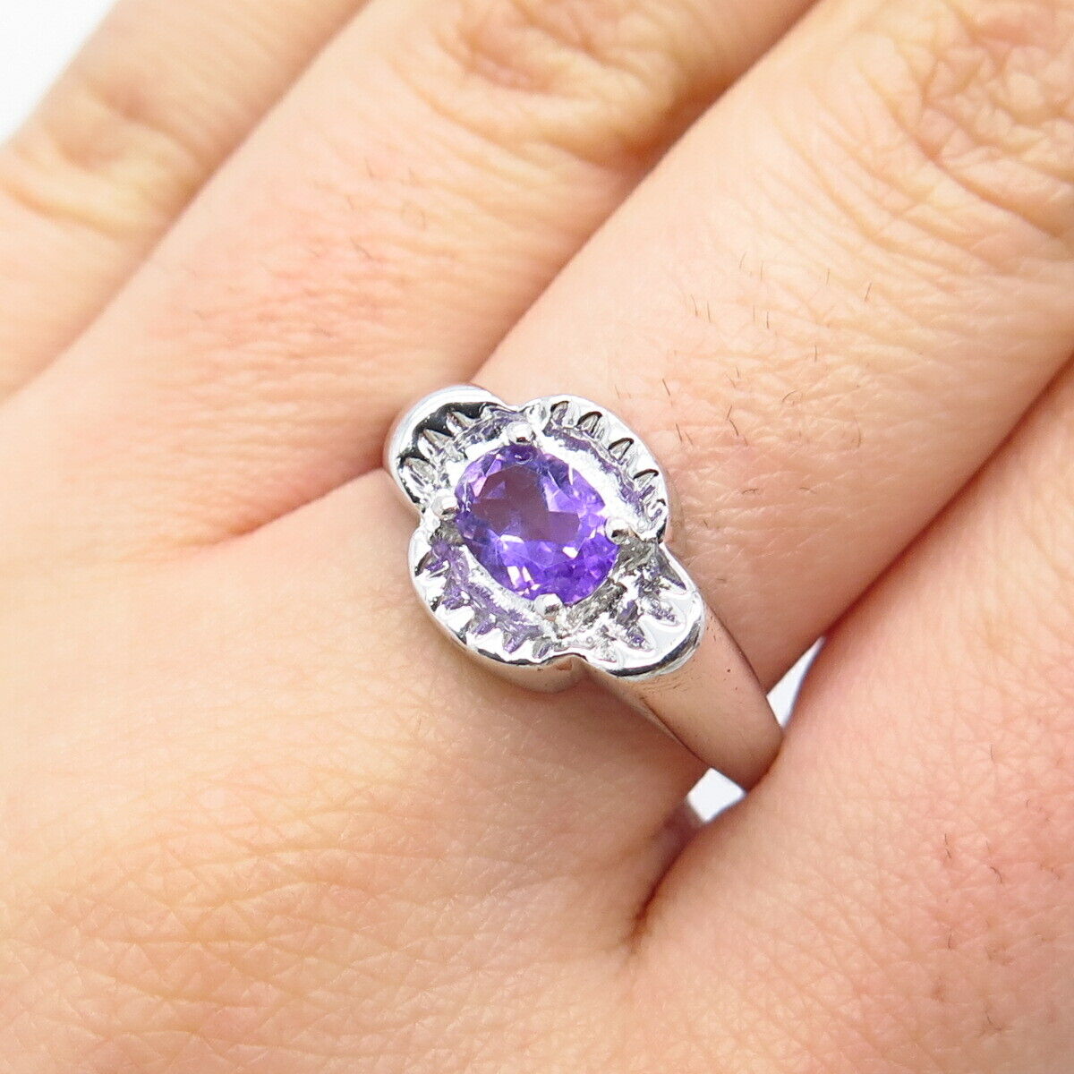 925 Sterling Silver Vintage Real Amethyst Gemstone Ring Size 9.25