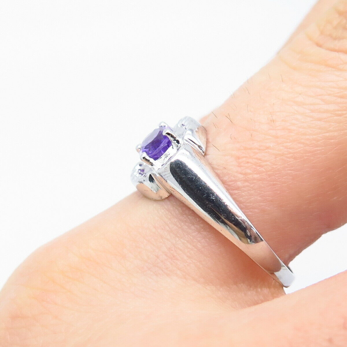 925 Sterling Silver Vintage Real Amethyst Gemstone Ring Size 9.25