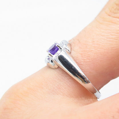 925 Sterling Silver Vintage Real Amethyst Gemstone Ring Size 9.25