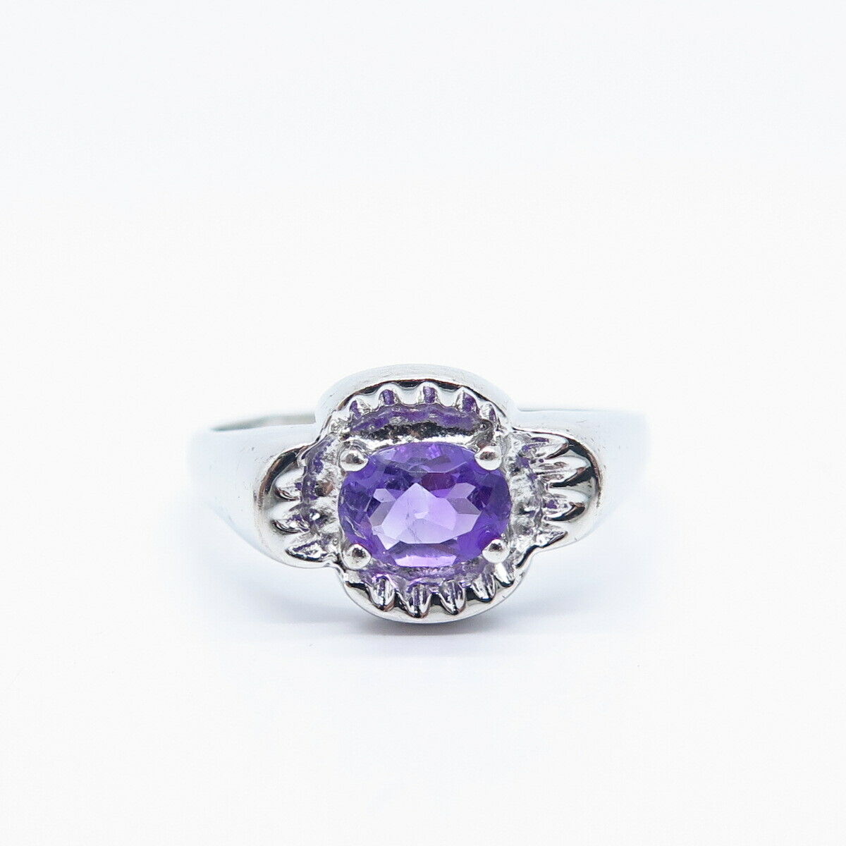 925 Sterling Silver Vintage Real Amethyst Gemstone Ring Size 9.25