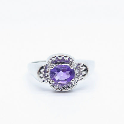 925 Sterling Silver Vintage Real Amethyst Gemstone Ring Size 9.25