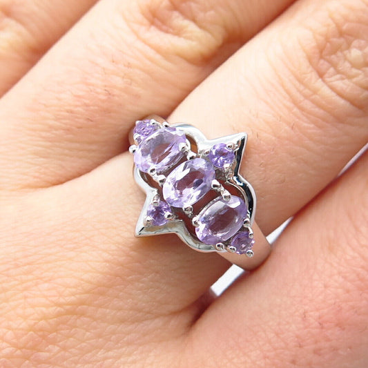 925 Sterling Silver Real Amethyst Gemstone Ring Size 7.5