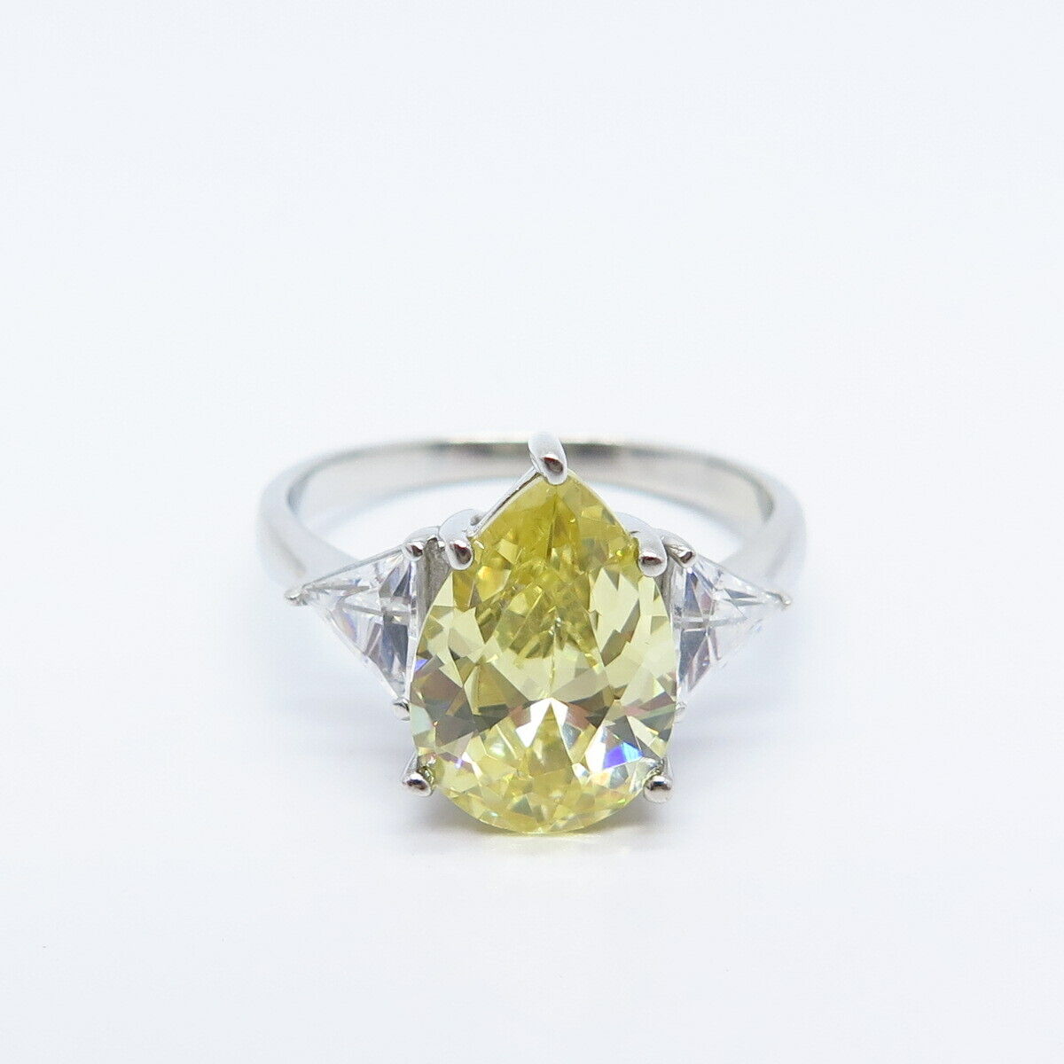 925 Sterling Silver Vintage White & Citrine-Tone C Z Ring Size 9