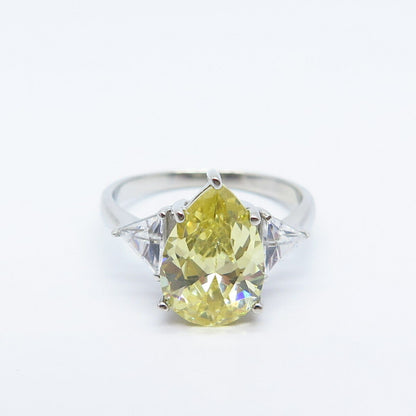 925 Sterling Silver Vintage White & Citrine-Tone C Z Ring Size 9