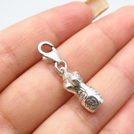 925 Sterling Silver Vintage Mannequin Rose Floral Charm Pendant