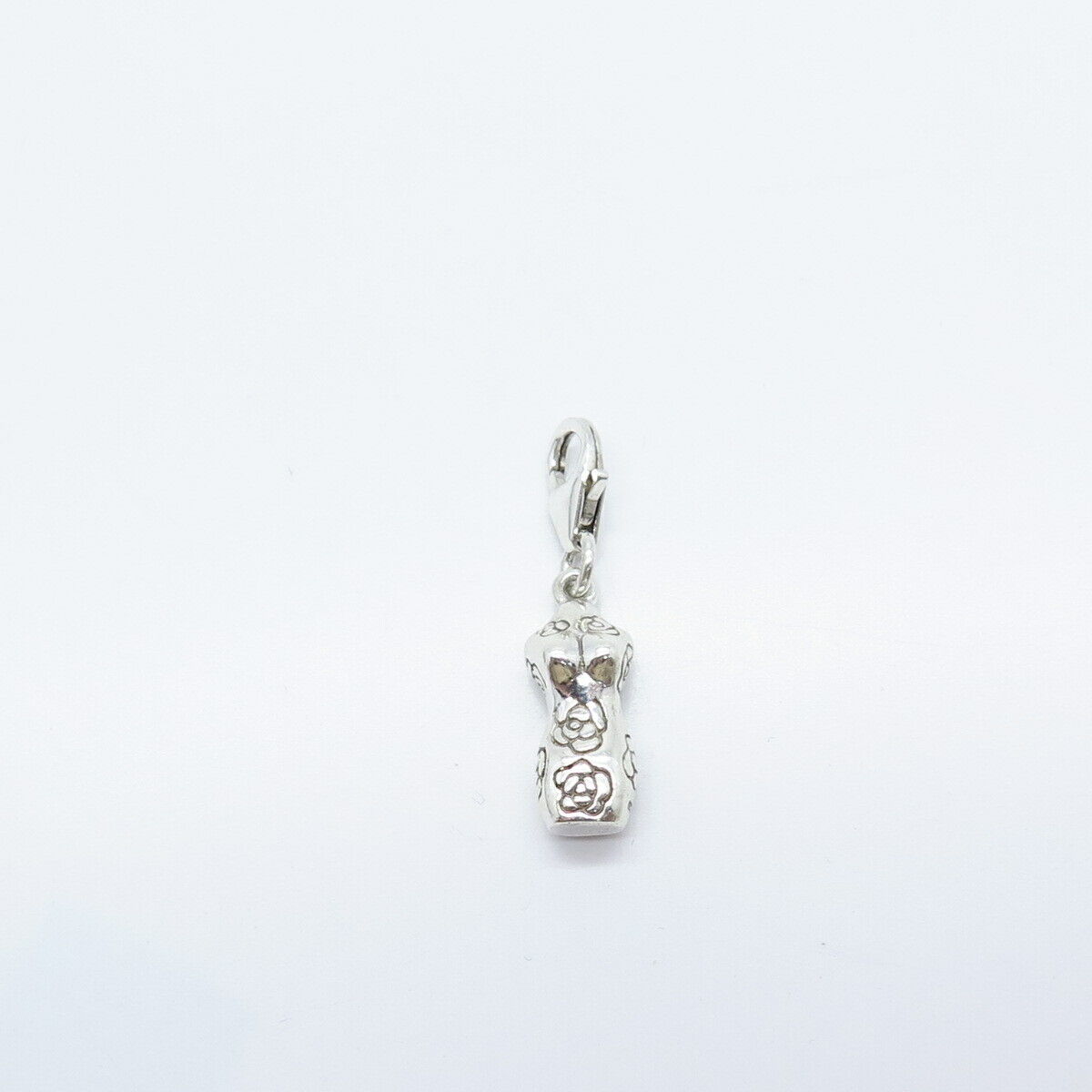 925 Sterling Silver Vintage Mannequin Rose Floral Charm Pendant