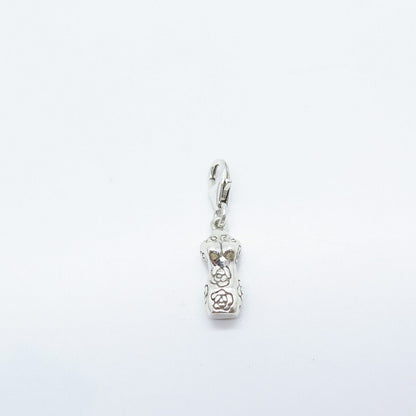 925 Sterling Silver Vintage Mannequin Rose Floral Charm Pendant