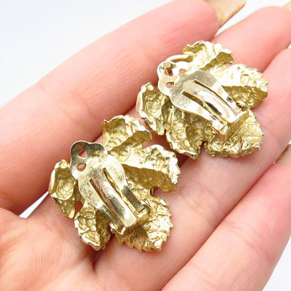 925 Sterling Silver Gold Plated Vintage Napier Leaf Clip On Earrings