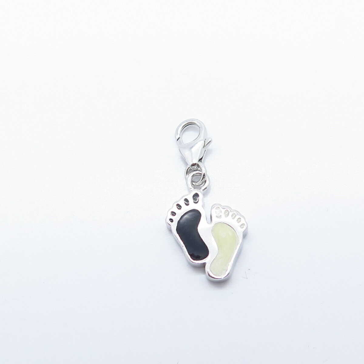 925 Sterling Silver Vintage White & Black Enamel Foot Charm Pendant