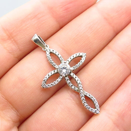 925 Sterling Silver Round-Cut C Z Cross Pendant