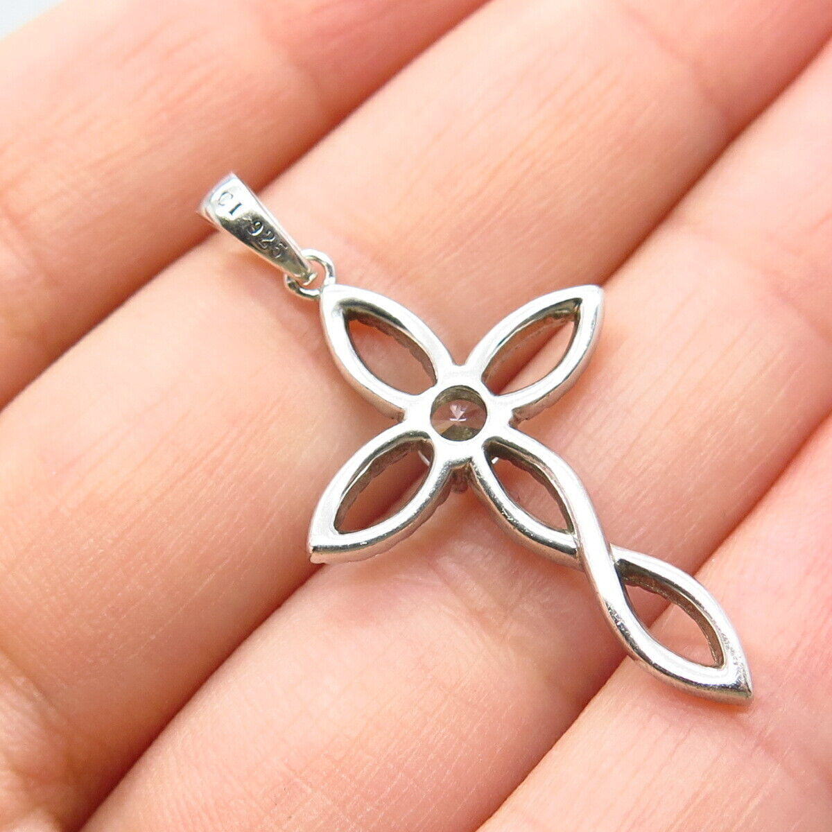 925 Sterling Silver Round-Cut C Z Cross Pendant