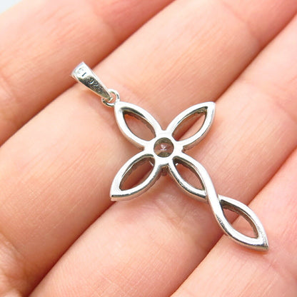 925 Sterling Silver Round-Cut C Z Cross Pendant