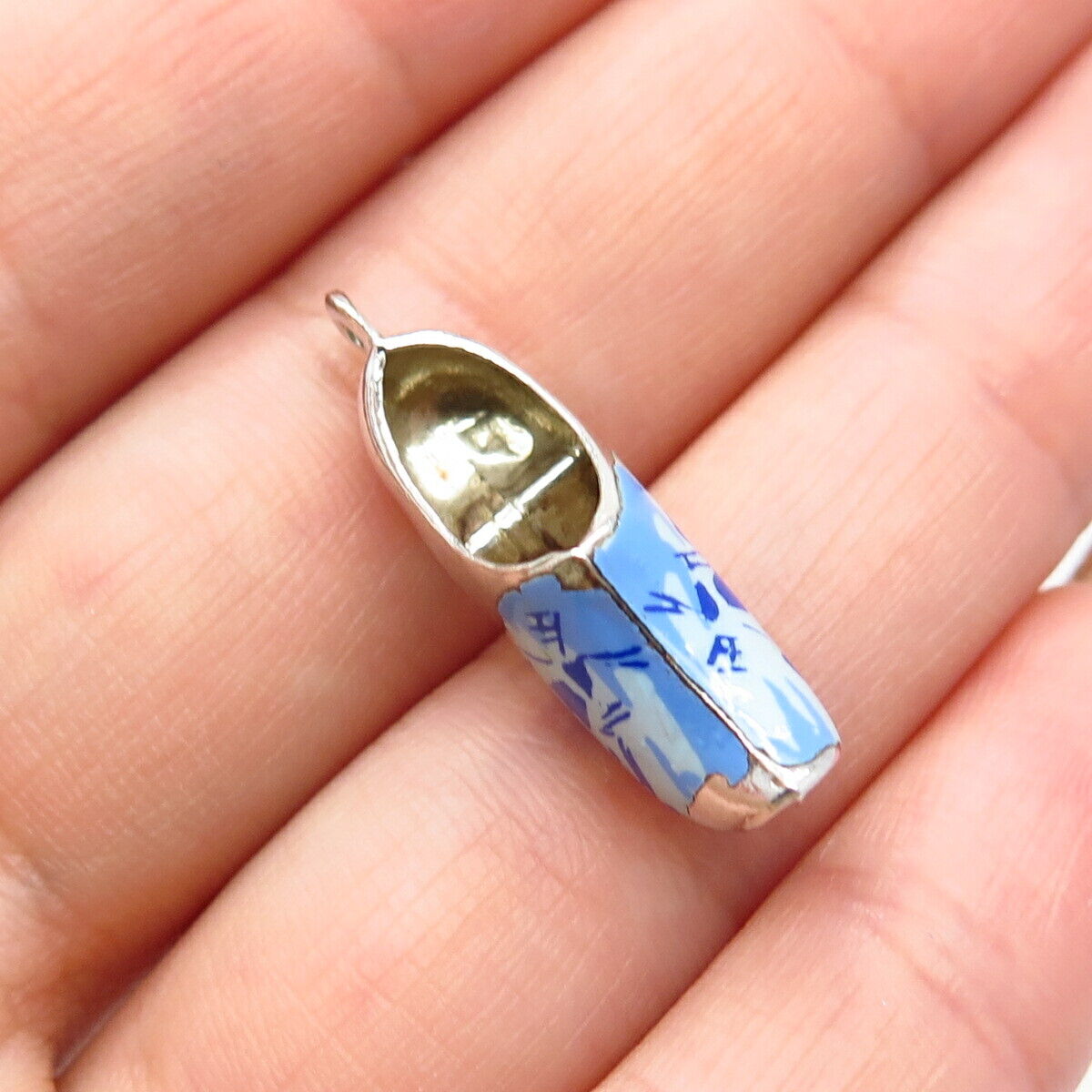 925 Sterling Silver Vintage Enamel Boot Shoe Charm Pendant