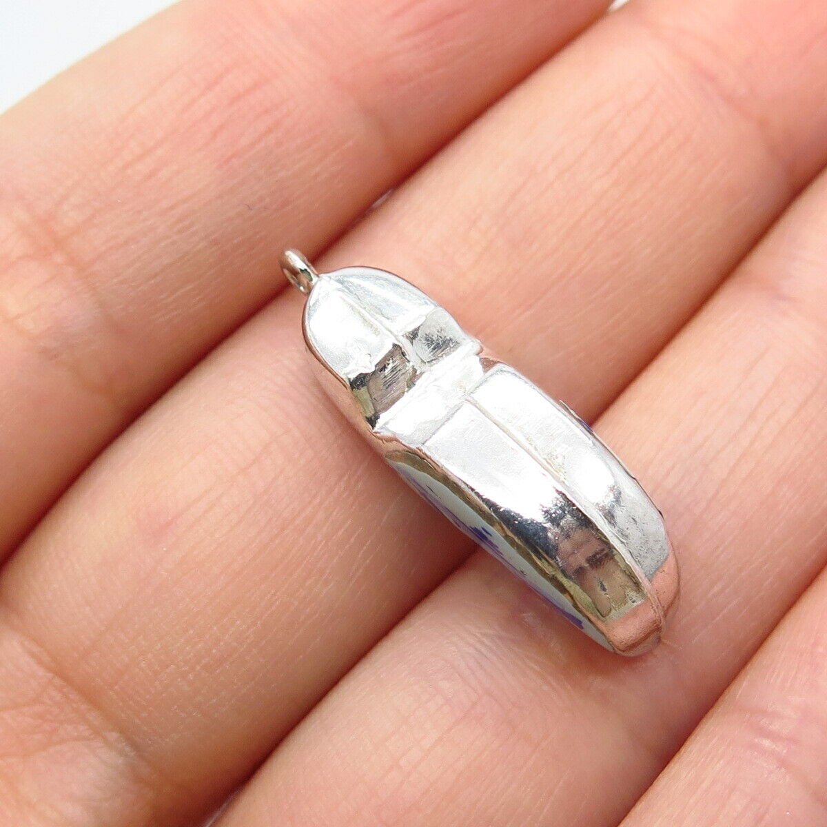 925 Sterling Silver Vintage Enamel Boot Shoe Charm Pendant