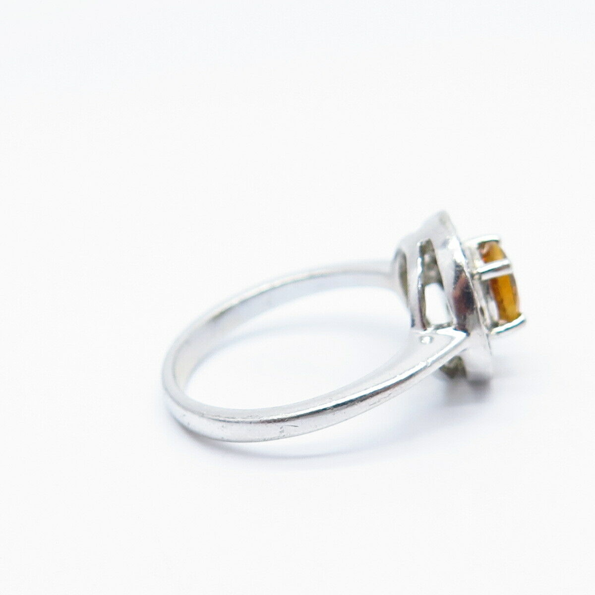 925 Sterling Silver Real Citrine Gemstone & C Z Ring Size 8