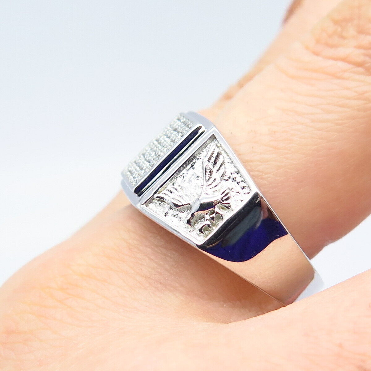 925 Sterling Silver Pave C Z Signet Ring Size 10.75