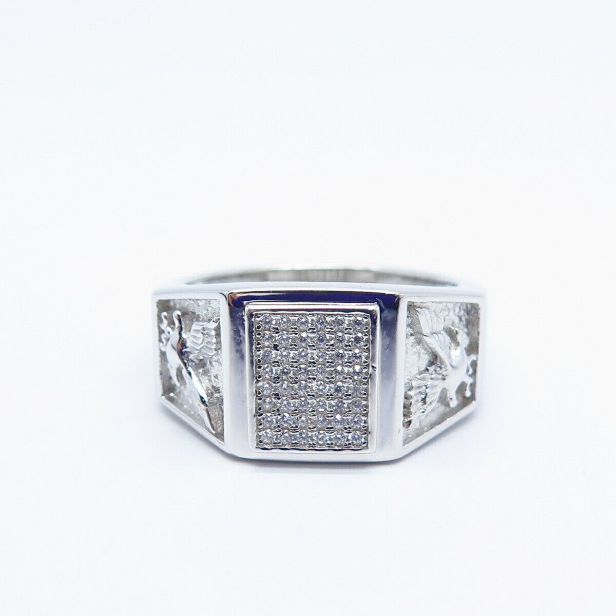 925 Sterling Silver Pave C Z Signet Ring Size 10.75