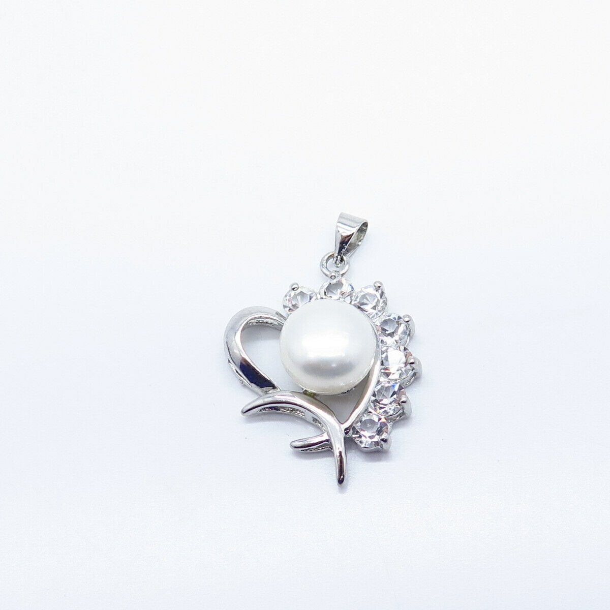 925 Sterling Silver Real Pearl & C Z Heart Pendant