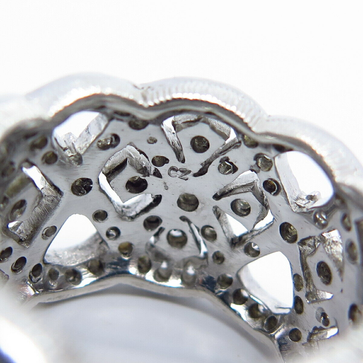 925 Sterling Silver Pave C Z Ornate Wide Band Ring Size 7.25