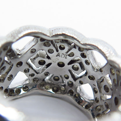 925 Sterling Silver Pave C Z Ornate Wide Band Ring Size 7.25