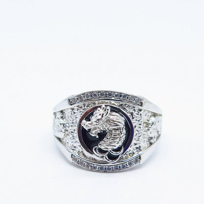 925 Sterling Silver Pave C Z & Enamel Wild Animal Ring Size 9