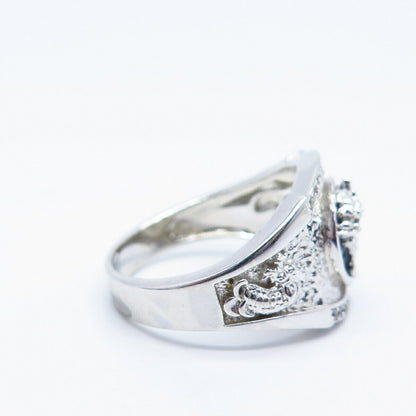 925 Sterling Silver Pave C Z & Enamel Wild Animal Ring Size 9