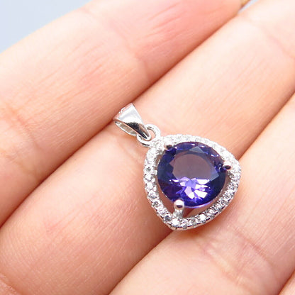 925 Sterling Silver White & Amethyst-Tone C Z Pendant