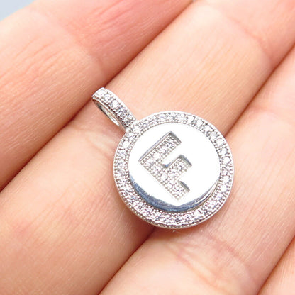 925 Sterling Silver Pave C Z Letter "F" Initial Silde Pendant