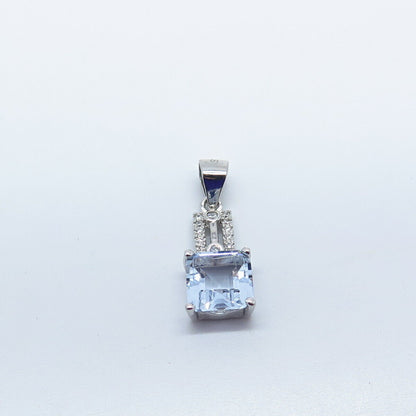 925 Sterling Silver White & Blue Topaz-Tone C Z Pendant